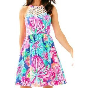 NWT Lilly Pulitzer Kinley Dress Size 4 Beckon Blue Jungle Utopia Print Crochet N